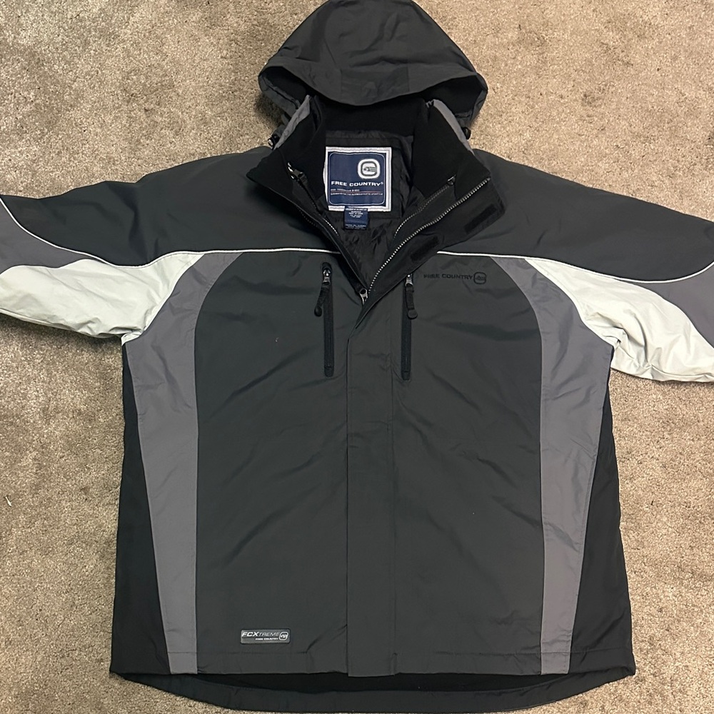 Free Country Men's Black and Gray Waterproof Ski Jacket with Hood